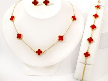 Set collar, pulsera y aretes Alhambras rojo 1.3cm