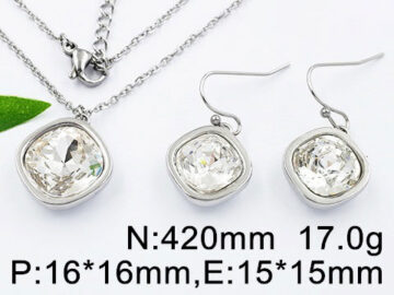 Set plateado Dije y aretes piedra biseladas 1.5cm