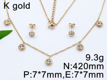 Set dorado Gargantilla y aretes piedra blanca