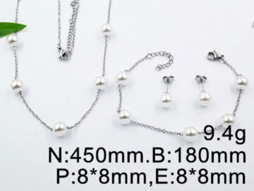 Set plateado Collar, pulsera y aretes perlitas