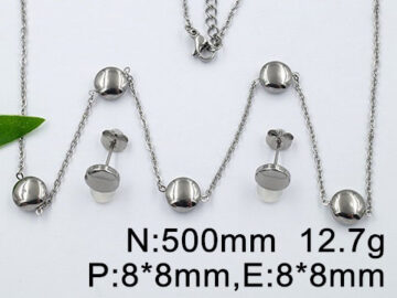 Set plateado Collar y aretitos bolita 8mm