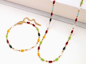 Set dorado Collar y Pulsera tonos ocre