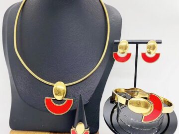 Set dorado 4 Accesorios rojos anillo #7