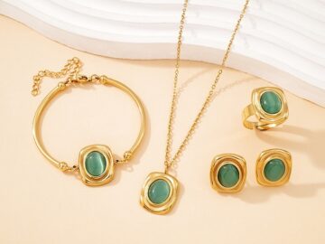 Set dorado 4 piezas piedra turquesa