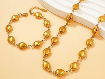 Set dorado collar45cm  y pulsera gotas 4mm