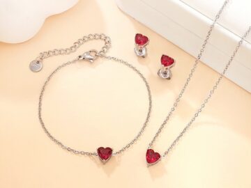 Set gargantilla y pulsera corazón rosa 6mm