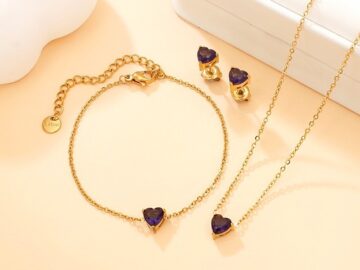 Set gargantilla y pulsera corazón morado 6mm