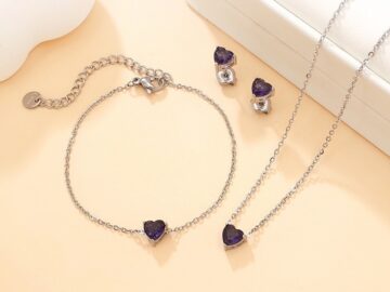 Set gargantilla y pulsera corazón morado 6mm