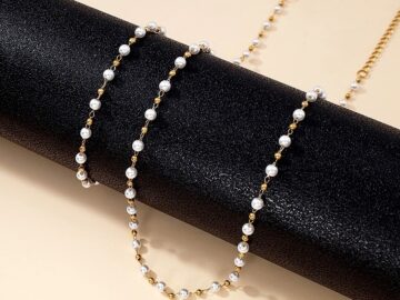 Set dorado collar 40cm y pulsera perlitas
