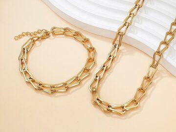 Set dorado collar 55cm y pulsera, eslabón 7mm