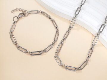 Set plateado collar 55cm y pulsera eslabón 5mm