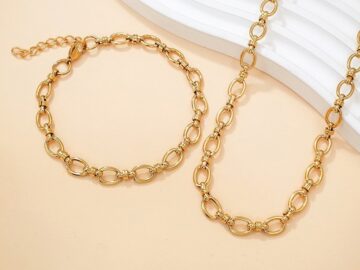Set dorado collar 55cm y pulsera, eslabón 7mm