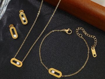 Set dorado Collar, pulsera y aretes dije/cirnonia