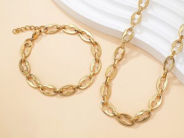Set dorado Collar 55cm y pulsera eslabón "Cafecito"8mm