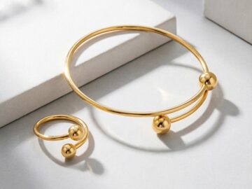 Set dorado brazalete 6cm y anillo #7