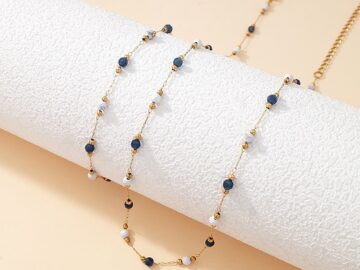 Set dorado collar 40cm y pulsera piedras tonos azules