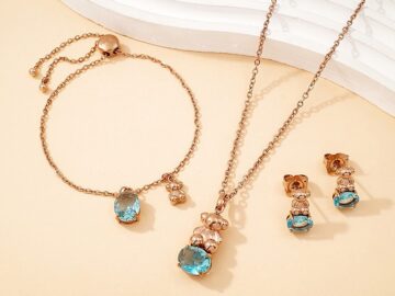 Set rose gold "OsitoTo:Us" piedra celeste