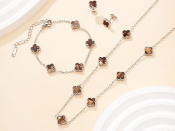 Set Collar, Pulsera y aretes alhambras Café