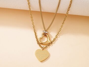 Set dorado Collar doble y aretes corazón TiF:any"