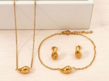 Set dorado 3 piezas gotitas collar 47cm