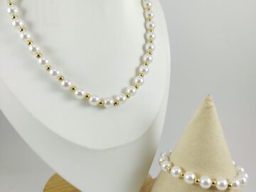 Set dorado collar45cm  y pulsera perlas 8mm