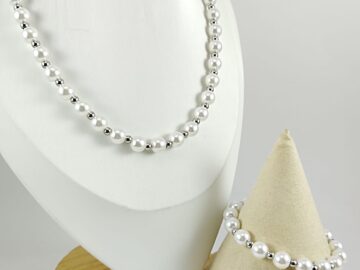 Set plateado collar45cm  y pulsera perlas 8mm