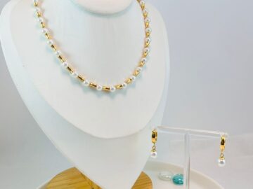 Set dorado Collar y Argollas perlita