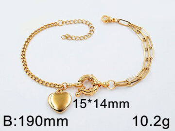 Pulsera dorada broche timón y corazón colgante