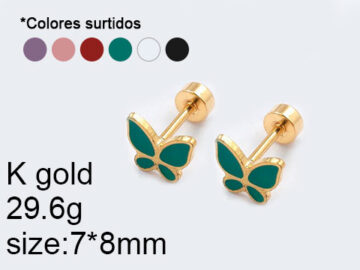 Aretes dorados mariposa cierre bolita