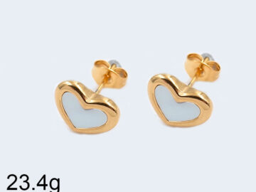 Aretitos dorados corazón blanco al centro 9mm