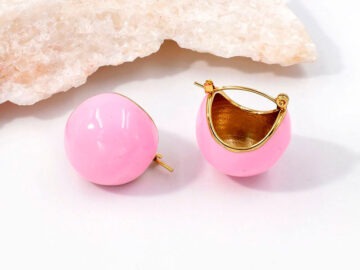 Argollas canastita esmaltada rosa 2cm