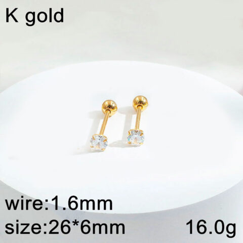 Piercing dorado largo 2.6cm circonia 6mm